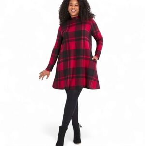 NWT Maurices 24/7 Red Plaid Mock Neck Dress